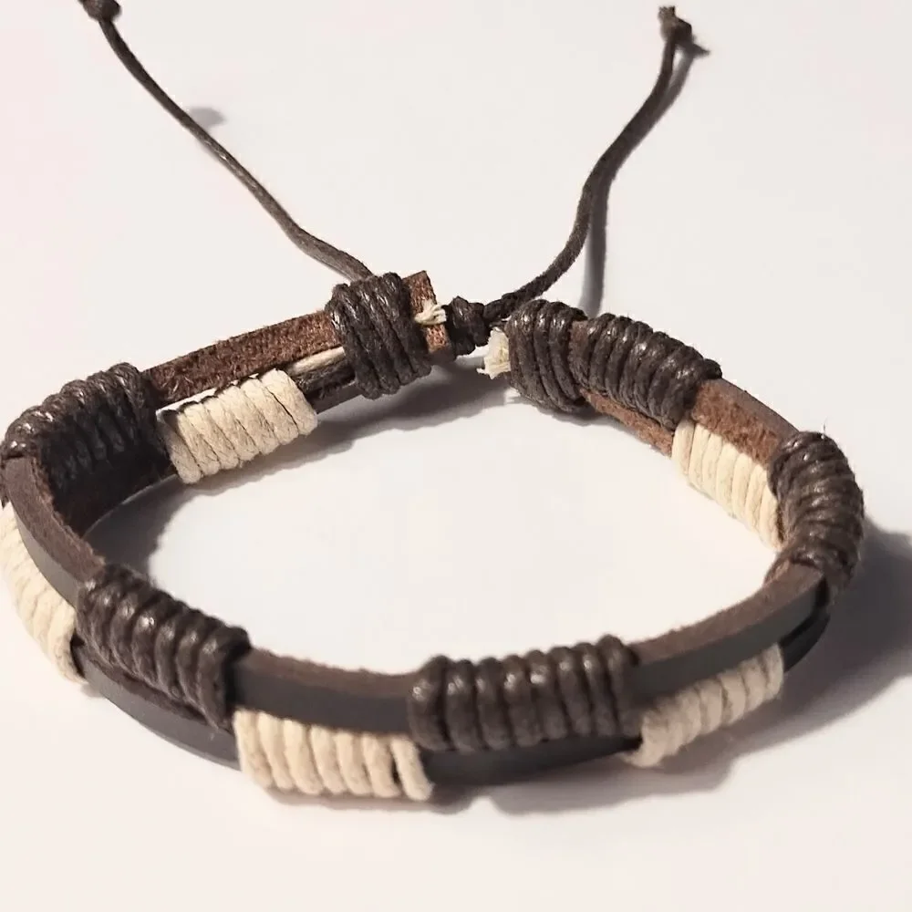 Men's bracelet‎ leather layered brown new d69